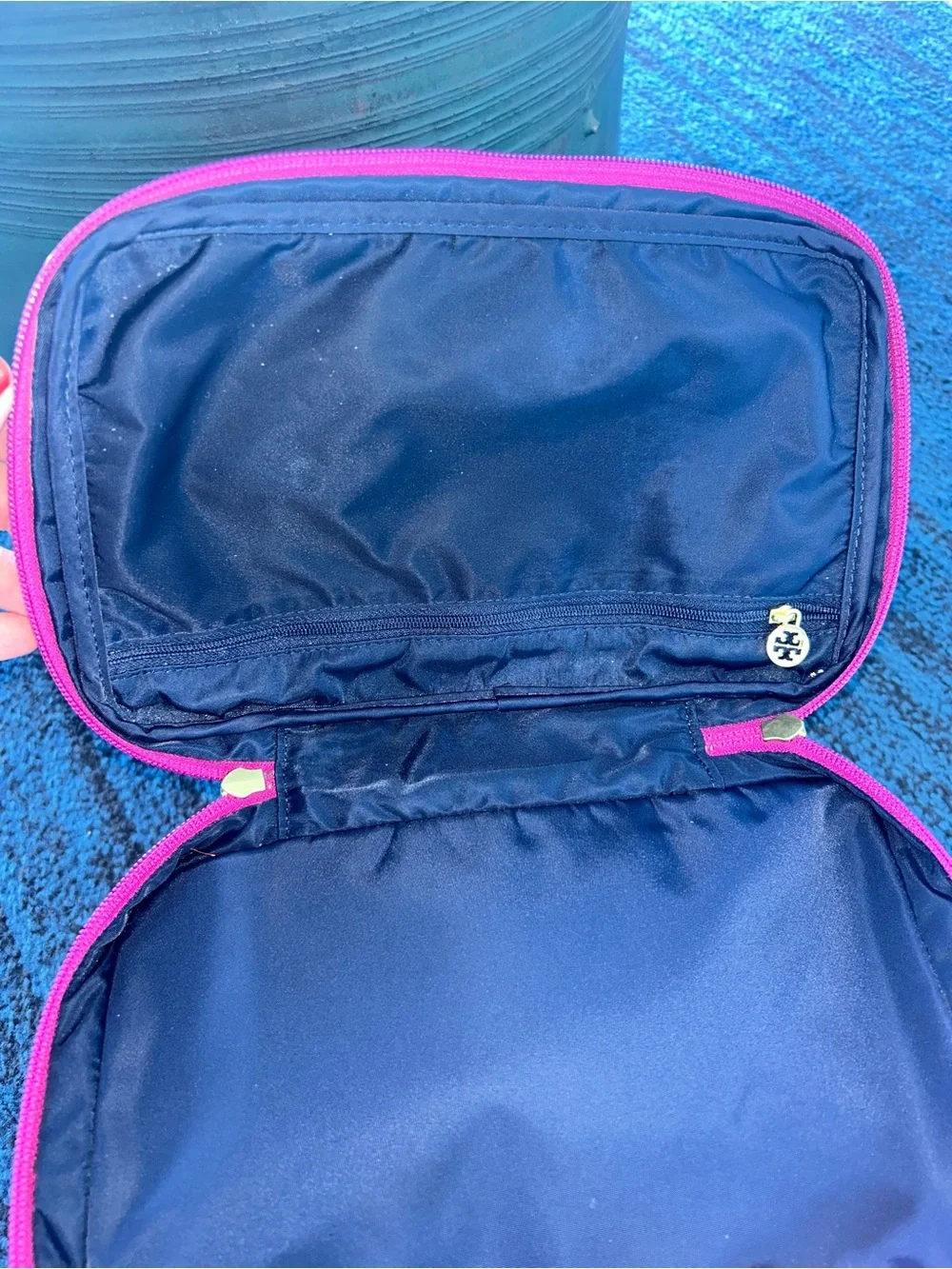 Tory Burch Large Travel Make Up Cosmetic Bag Double Zipper 14